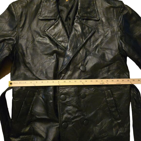 Vintage Dead Stock Leather Duster Trench Coat Full Length Collared Grunge - Picture 8 of 10